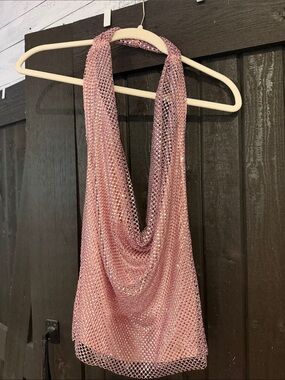Rose Pink Sequin Halter Party Dress Top